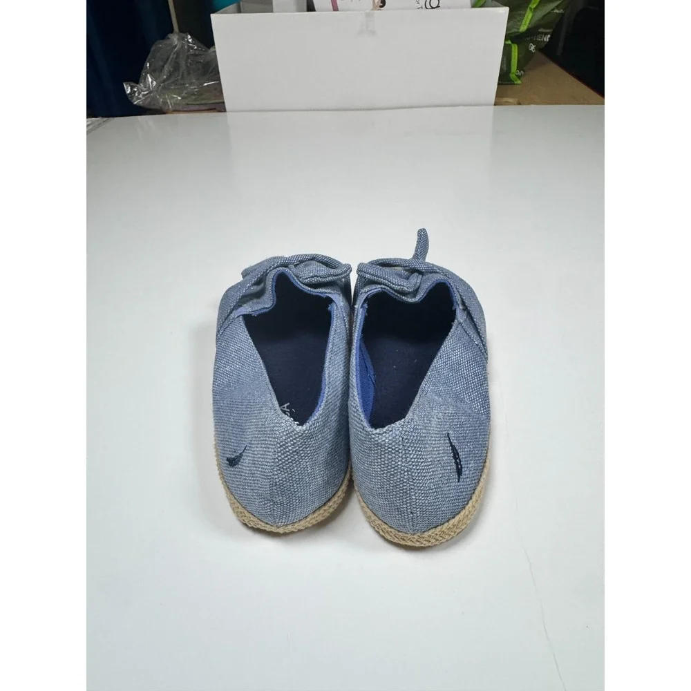 Nautica Ancora Bow Girls Espadrille 12 Blue Beige Cap Toe Casual Slip On Flats